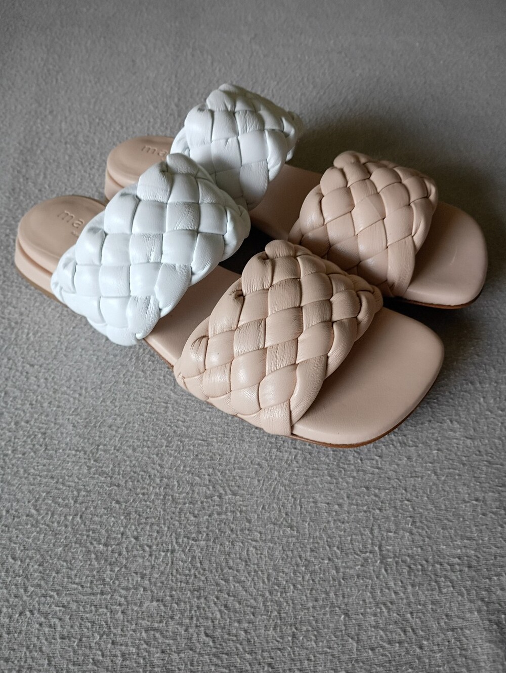 Mara Bini Woven Tan and White Italian Leather Slip On Sandals Size 37.5